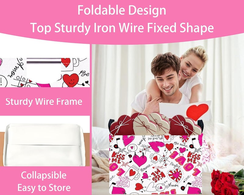 BOOHIT Valentines Day Basket Large Foldable Heart Shaped Storage Box for Gifts Kids Empty Storage Bins Rectangular Toy Organizer Decor (Cartoon Love) - Image 5